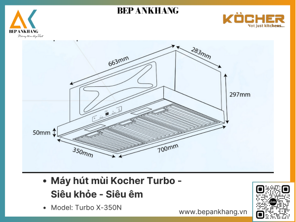 MÁY HÚT MÙI KOCHER TURBO X-350T - MÀU TRẮNG - SIÊU KHỎE, SIÊU ÊM